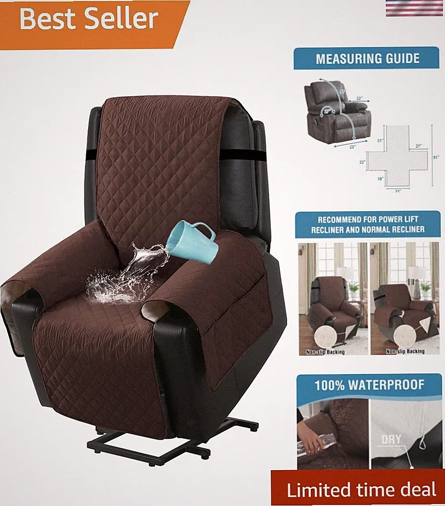 100% Waterproof Power Lift Recliner Chair Cover Non Slip Electric Power Lift...