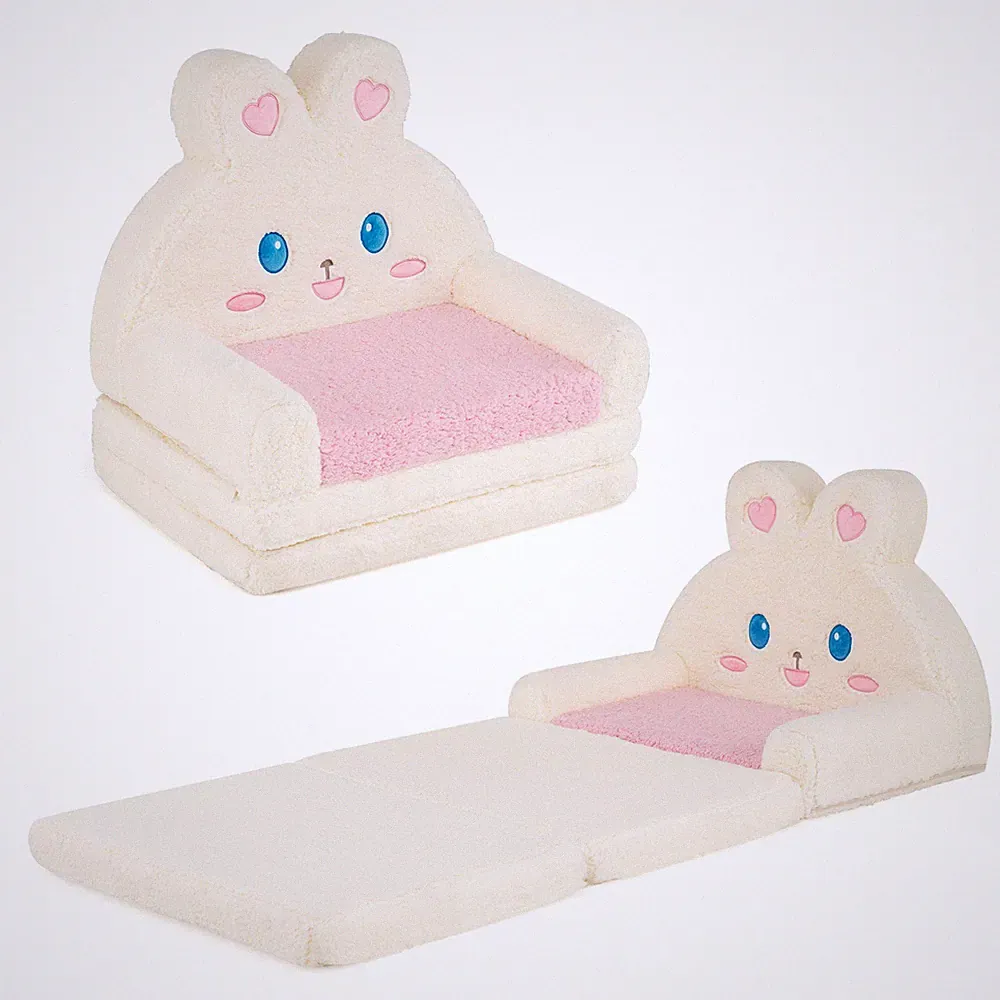 2-in-1 Convertible Kids Sofa to Lounger with Removable Cover, Bunny Patterns