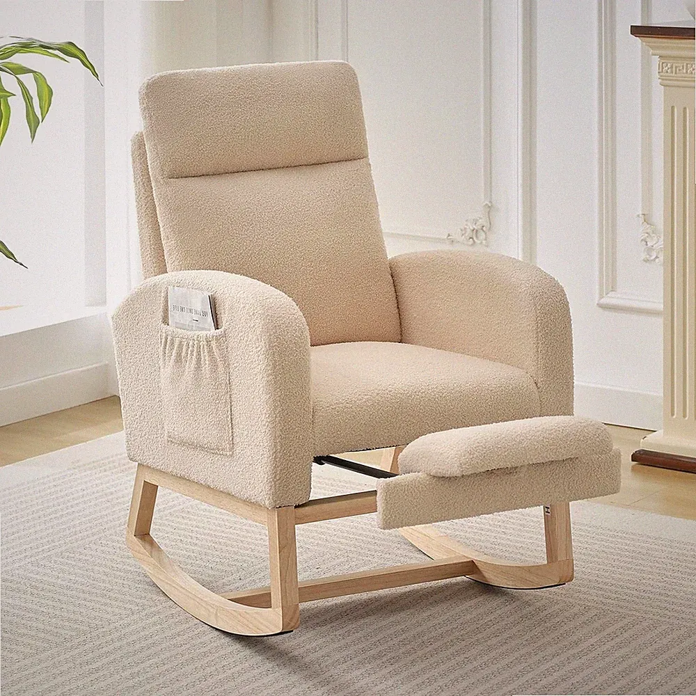 Baby Nursery Rocker with Footrest, High Back Support, Soft Upholstery, 300 lbs
