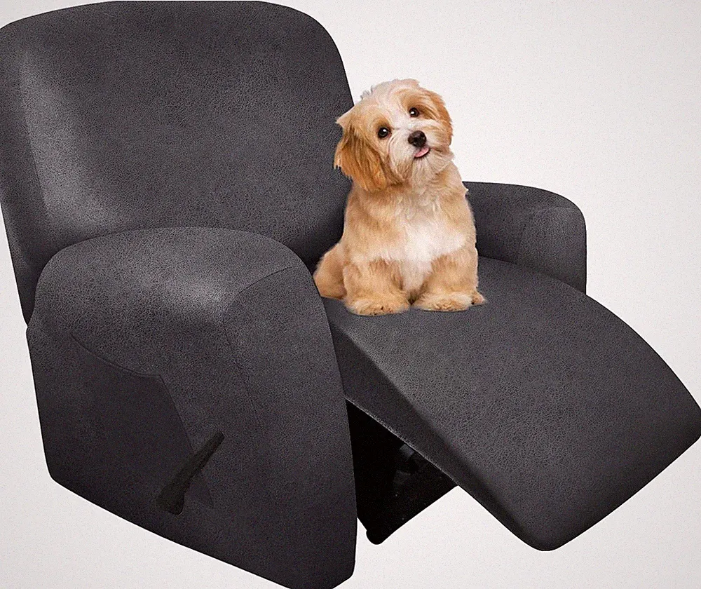 Dark Grey Recliner Chair Covers - 4-Piece Soft Stretch Slipcovers with Pocket