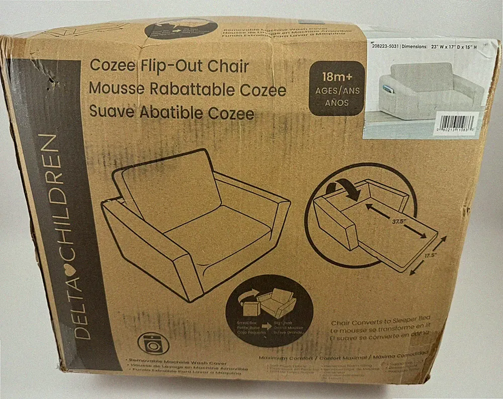 Delta Children Cozee Flip-Out 2-in-1 Convertible Chair to Lounger Gray NEW