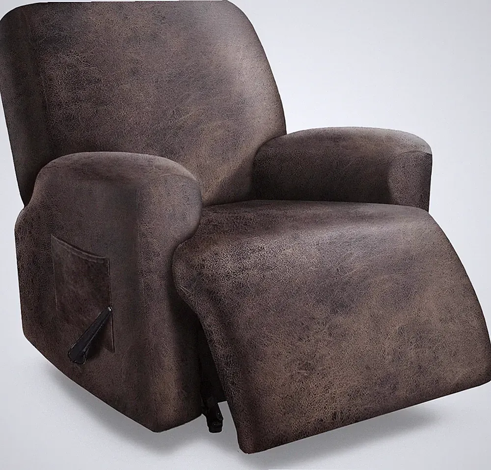 Extra Large Recliner Chair Covers - 4 Piece Stretch Slipcover, Dark Brown