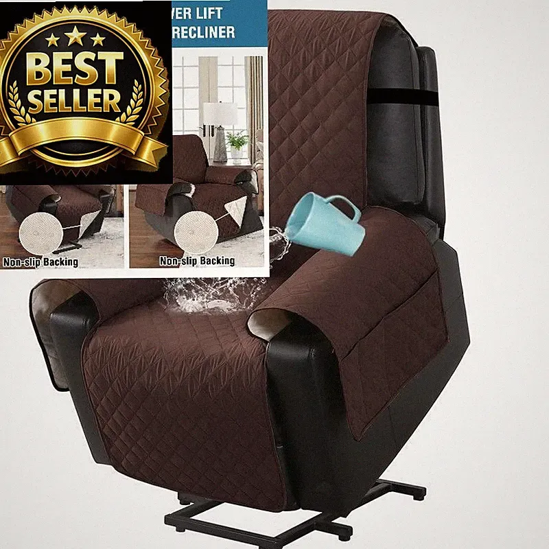 H.VERSAILTEX 100% Waterproof Power Lift Recliner Chair Cover Non Slip Brown