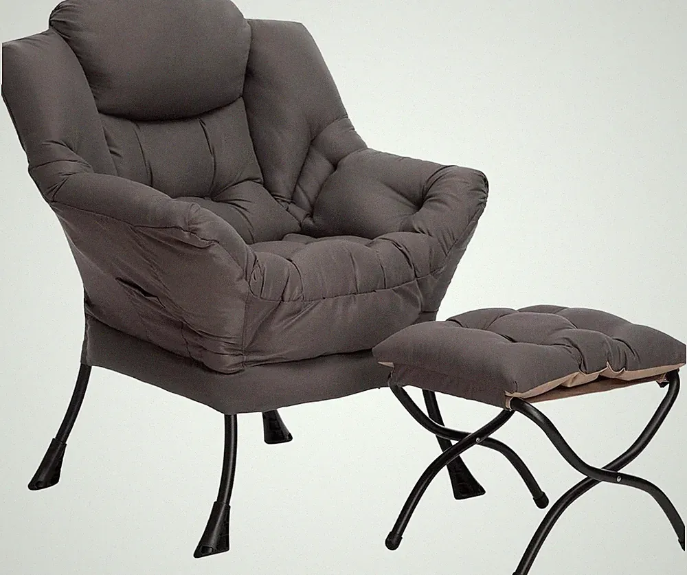 Lazy Chair with Foldable Ottoman, Accent Comfy Lounge Armchair and Folding Footr