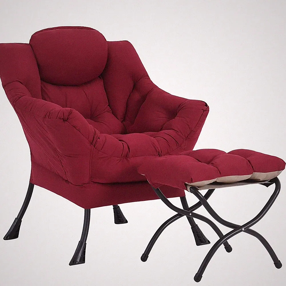 Lazy Chair with Ottoman, Modern Accent Chairs with Folding Footrest, Burgundy...