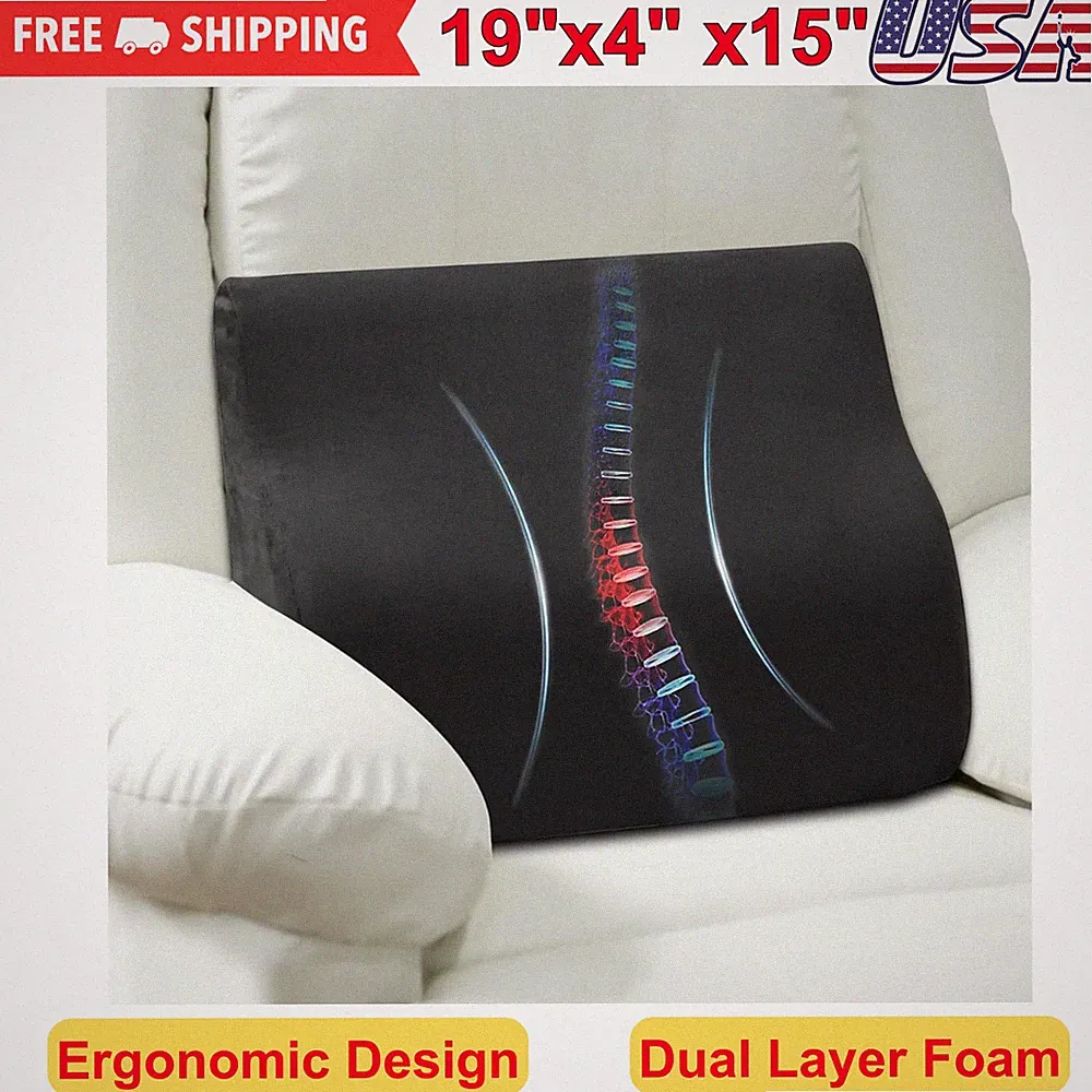 Lumbar Support Pillow For Recliner Chair & Couch, Memory Foam Back Cushion Black