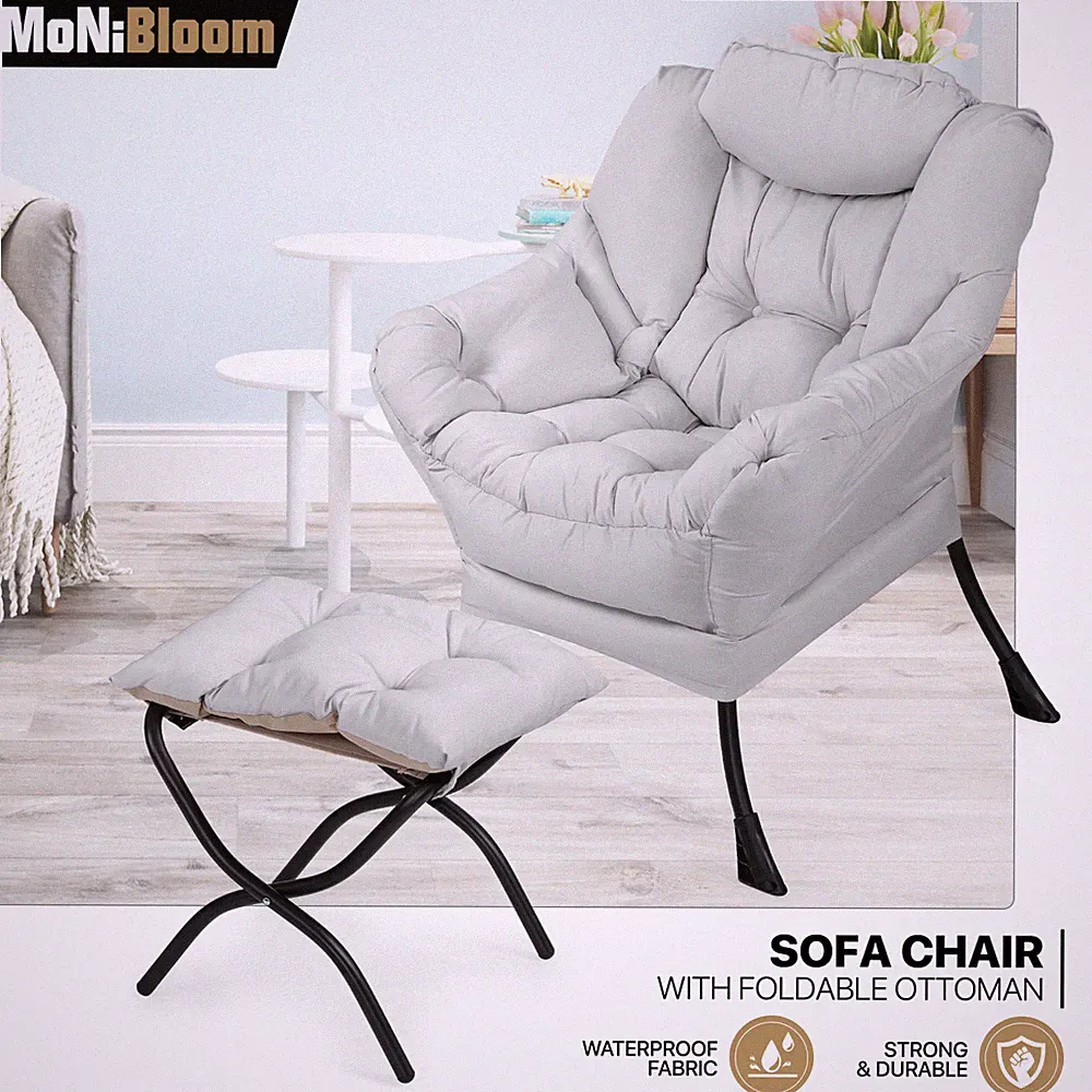Modern Accent Chair Sofa Chair w/Foldable Ottoman Lazy Chair Upholstered Bedroom