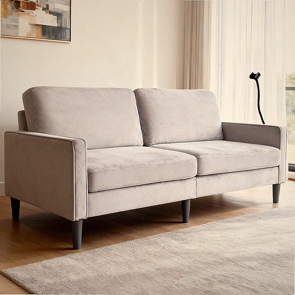 Modern Loveseat Sofa for Living Room,Linen Recliner, Removable Cover, Spring Cu