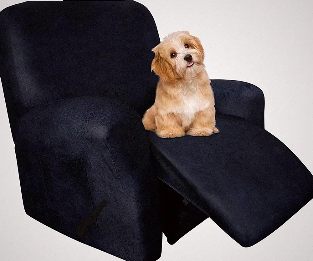 Navy Blue Recliner Chair Covers - 4-Piece Waterproof Non-Slip Stretch Set