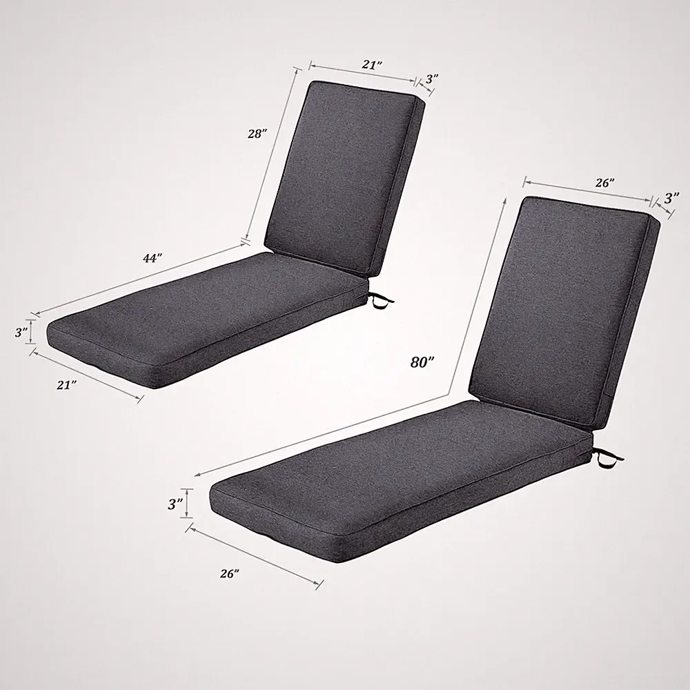 Outdoor Chaise Lounge Cushions 1/2Pack 3" Thick w/ Waterproof UV Resistant Cover