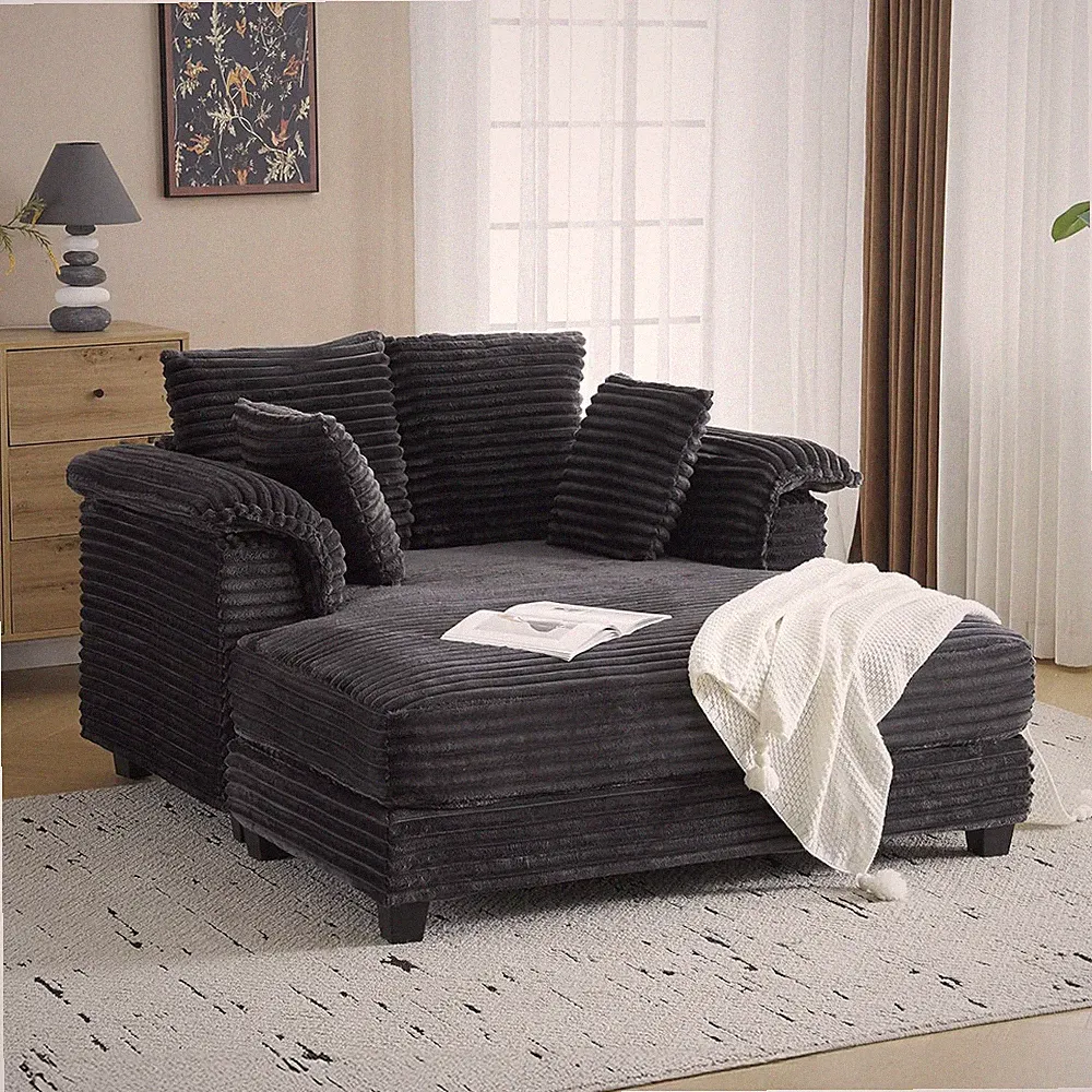 Oversized Corduroy Lounge Chair with Pillows - Comfy Recliner Sofa Bed