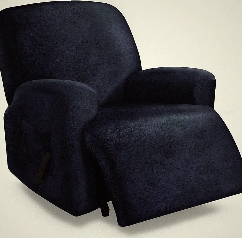 Oversized Navy Blue Recliner Chair Covers - 4 Piece Stretch Slipcover Set