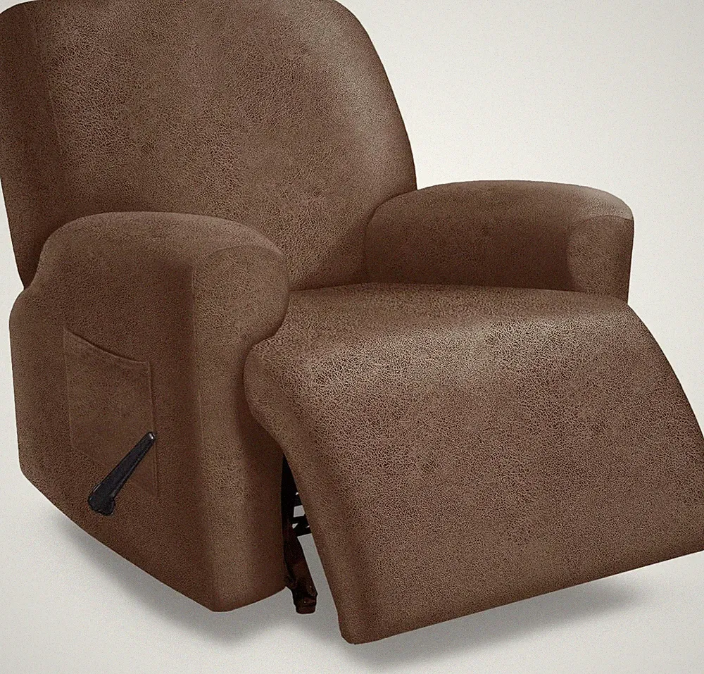 Oversized Recliner Chair Covers - 4 Piece Stretch Slipcover Set (Brown)