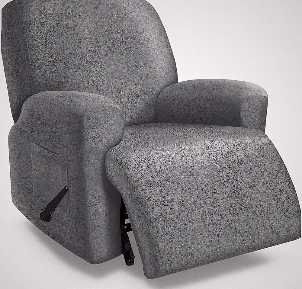 Oversized Recliner Chair Covers - 4-Piece Stretch Slipcover Set (Light Grey)