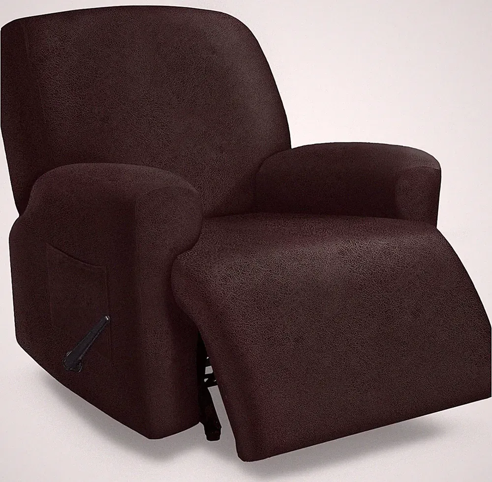 Oversized Recliner Chair Covers - 4-Piece Washable Stretch Slipcovers (Chocolate