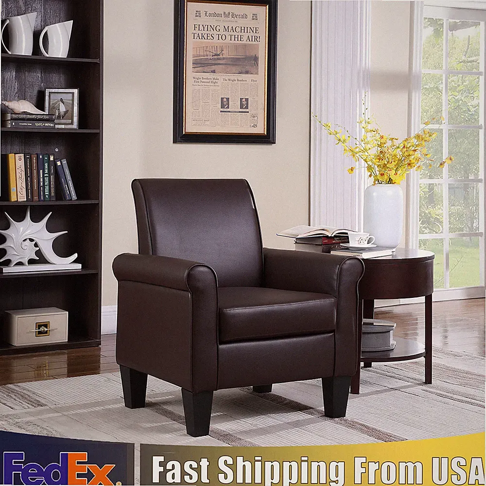 PU Leather Arm Accent Sofa Modern Seat Living Room Leisure Chair Furniture Brown
