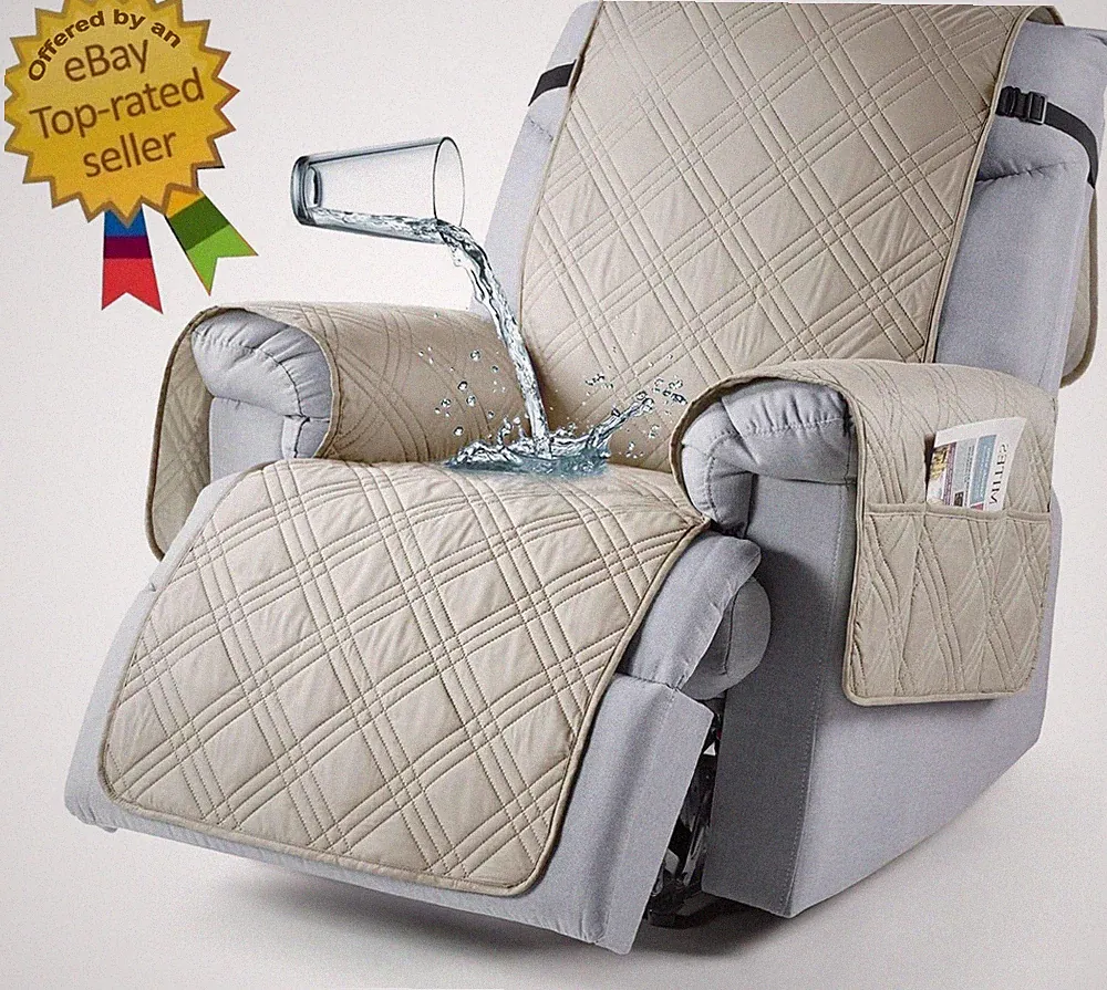 Recliner Chair Cover Waterproof 20in, Cream Color With Side Pockets NEVER OPENED
