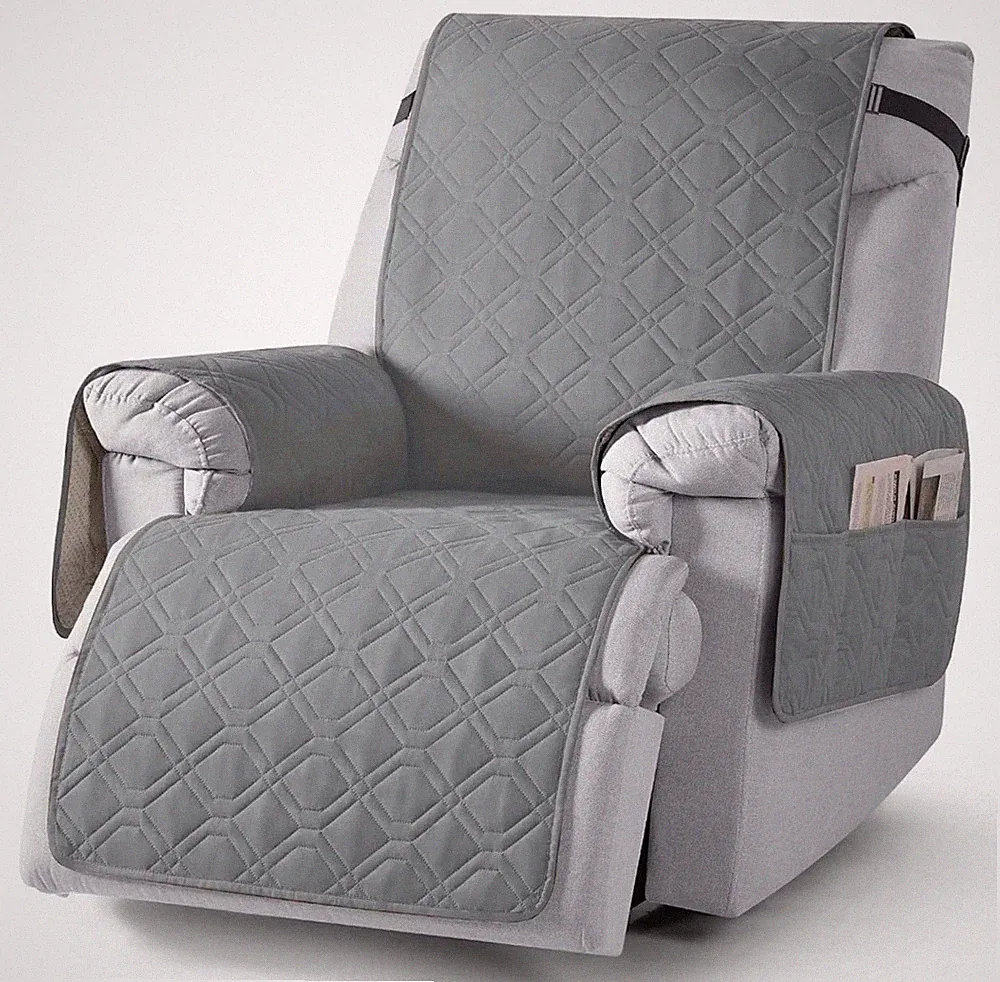 Recliner Cover to Protect Against Pet Stains and Damage - Grey, Diamond Pattern
