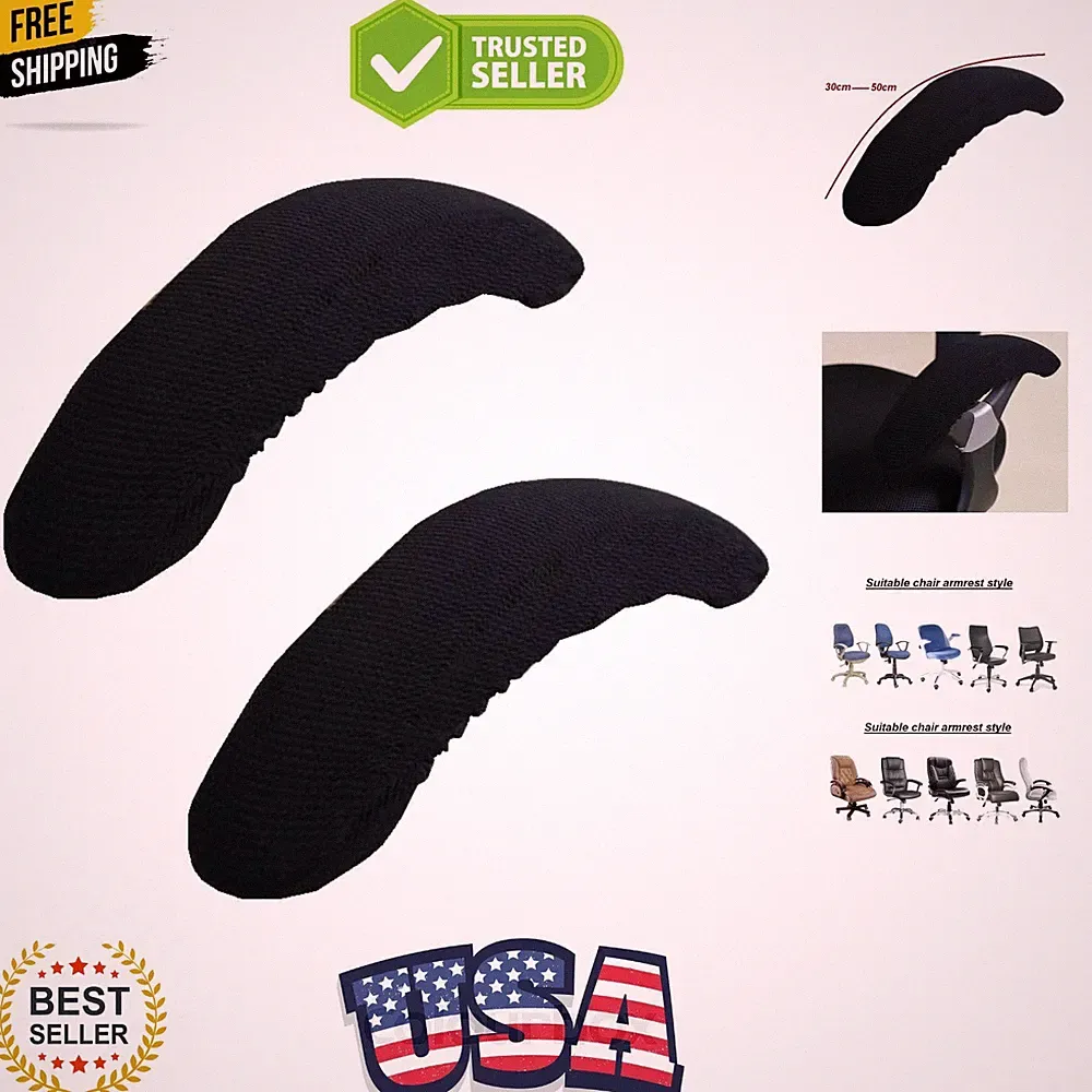 Removable Washable Office Chair Armrest Slipcovers Covers Pads Black