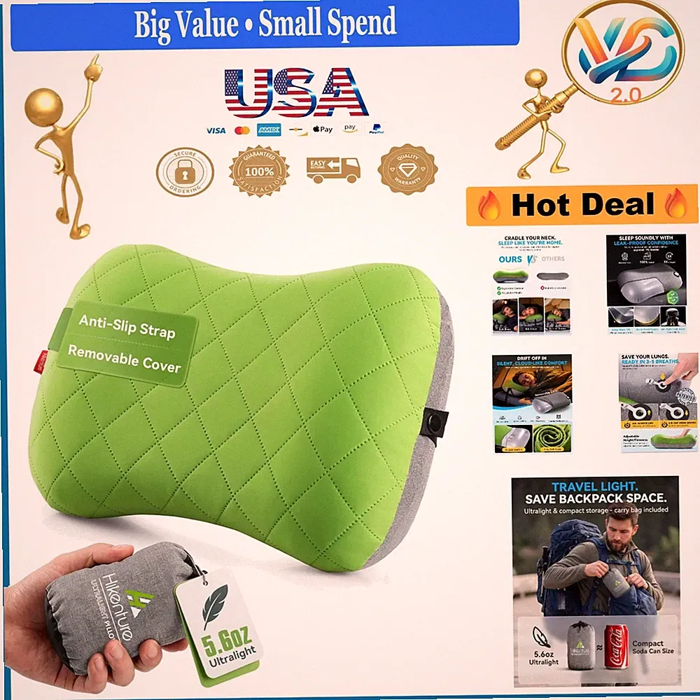 Ultralight Camping Pillow with Removable Cover Inflatable Neck Lumbar Support