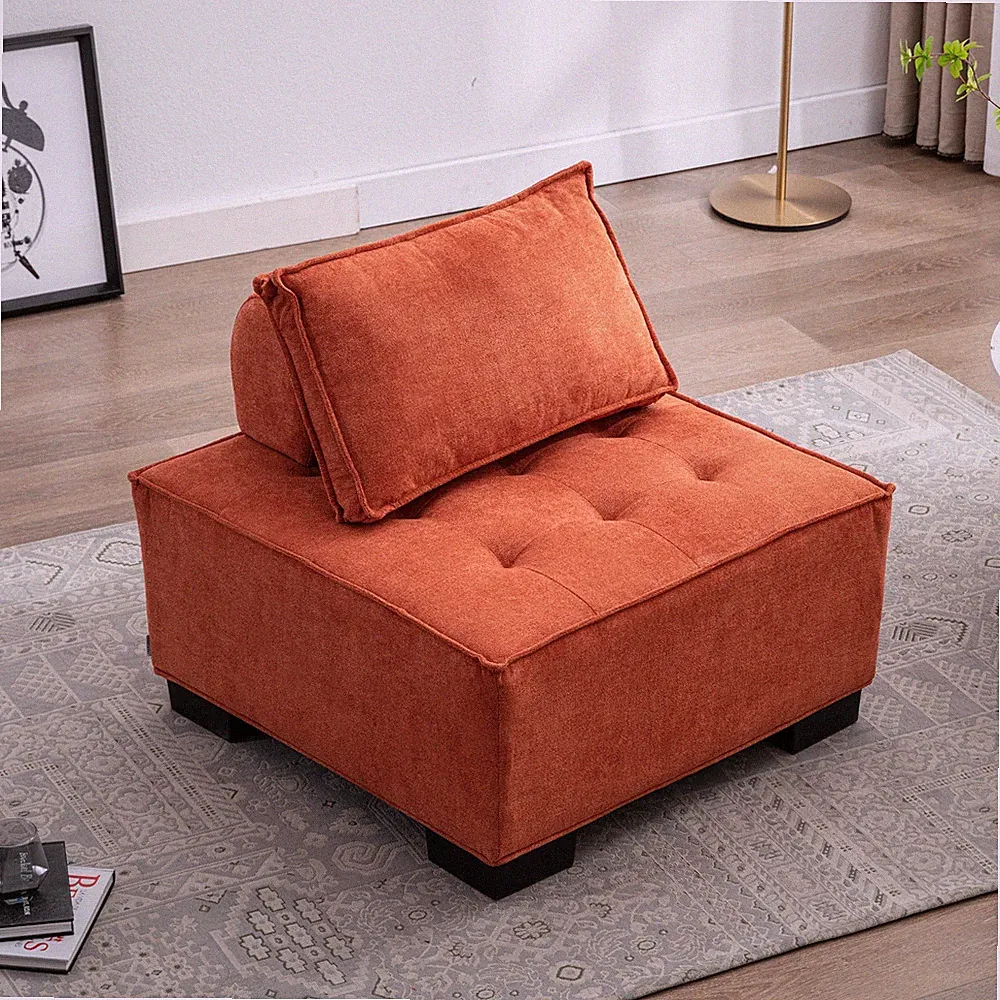Upholstered Chair Leisure Sofa Lazy Sofa Removable Armless Accent Chair, Orange