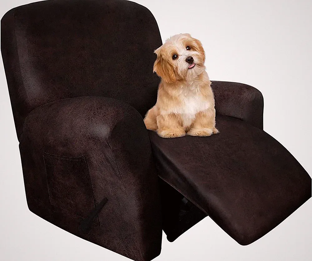 Waterproof Recliner Chair Covers - 4-Piece Stretch Slipcovers (Chocolate)